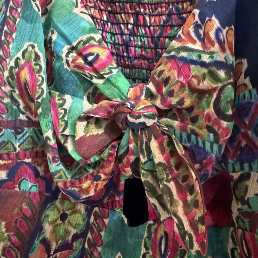 Signature by Robbie Bee Boho Patchwork Print Maxi Dress Size 10 Tie Front - Picture 3 of 7